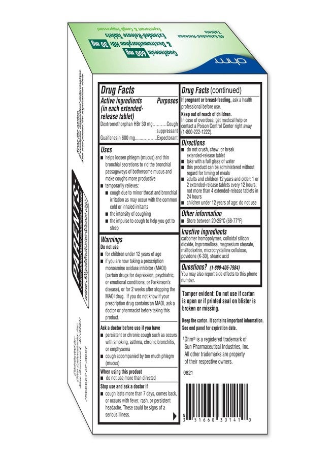 Ohm Guaifenesin 600 mg Extended Release Tablets, Dextromethorphan HBr 30 mg - Expectorant & Cough Suppressant, Loosens Mucus, Controls Cough for Immediate and Extended Relief - 40 Tablets - Image 5